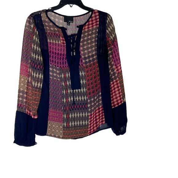 GREYLIN sheer blouse with long sleeves. Front tie. Size M - Picture 2 of 9